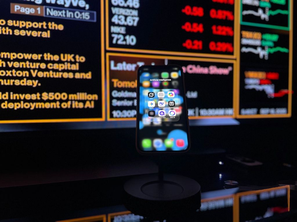 smartphone with ai apps in financial setting
