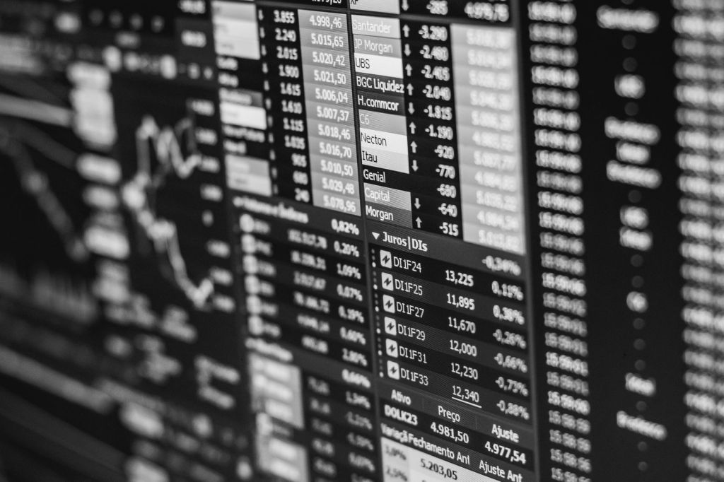 stock program on a screen in black and white