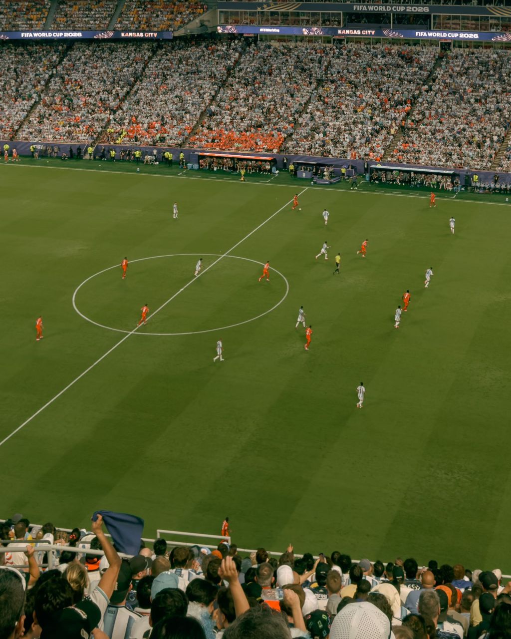 exciting soccer match at world cup stadium