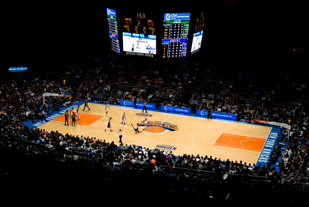 Knicks home game at Madison Square Garden, seen from the upper deck